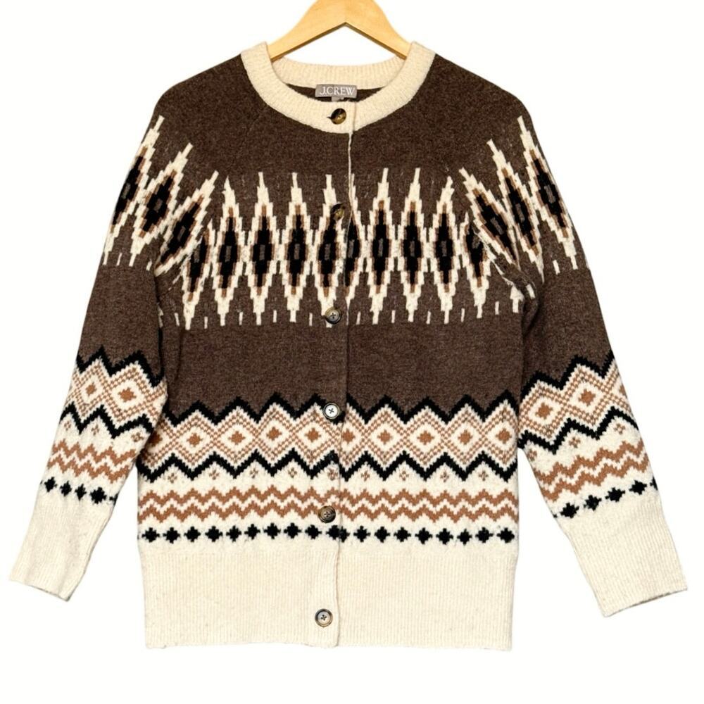 J.Crew Fair Isle Cardigan Merino Wool Blend Womens Size M - Picture 6 of 13